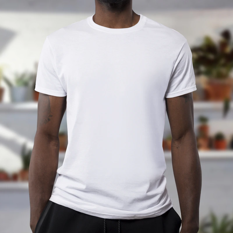 Camisetas dobradas e organizadas por cor em uma prateleira